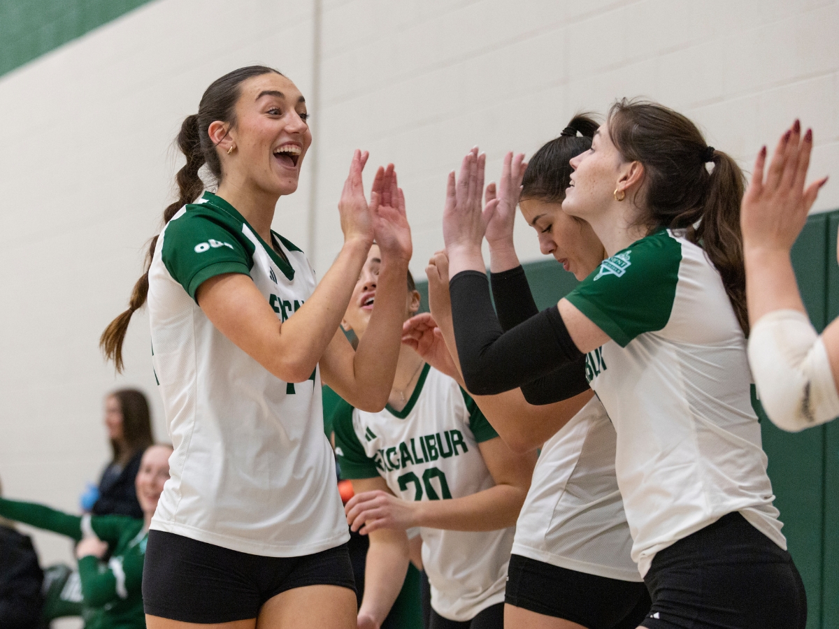 Volleyball players high-fiving each other