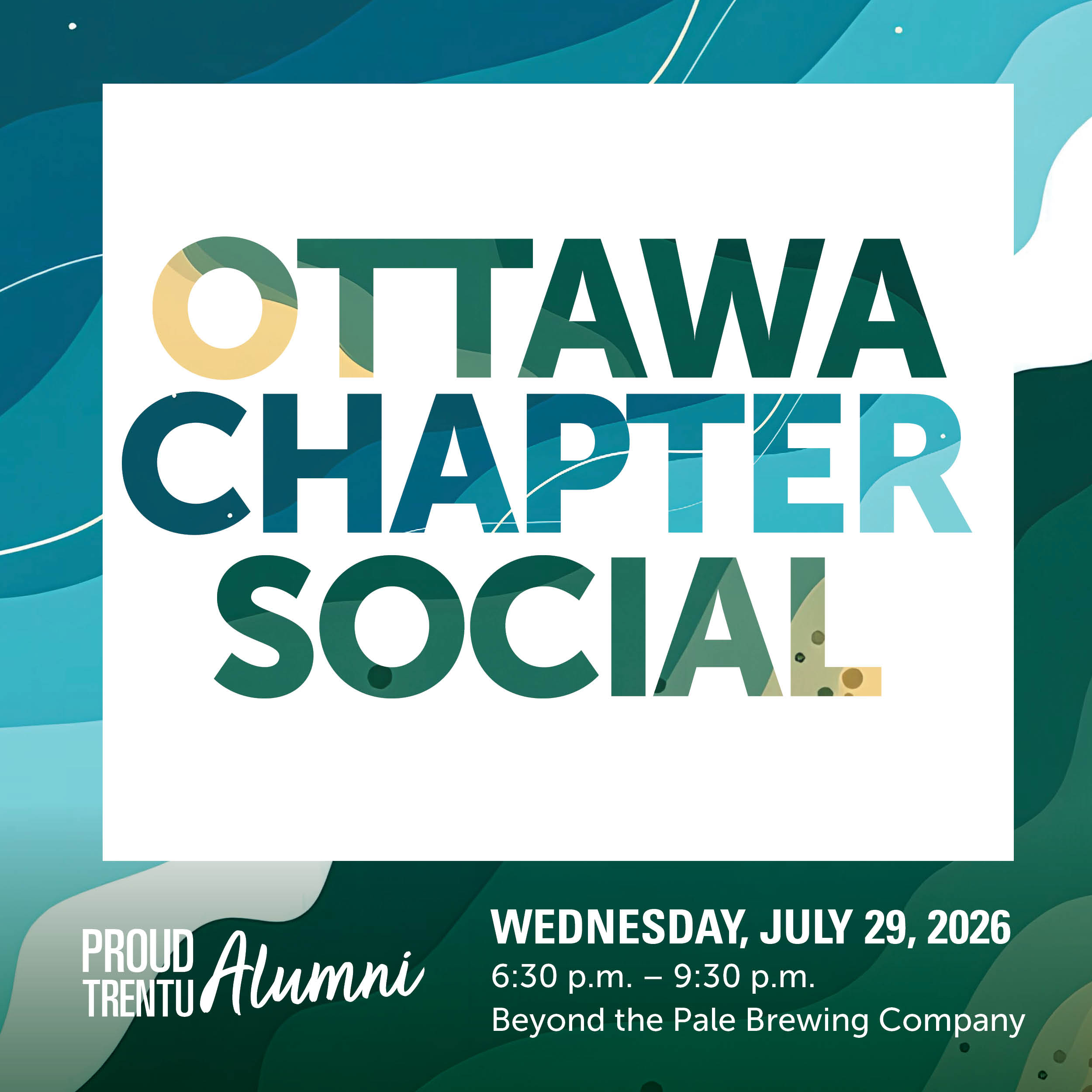 green and blue graphic with Ottawa Chapter Social text overtop