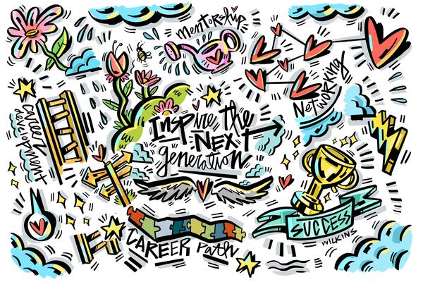 Graffiti style illustration saying "Inspire the Next Generation"
