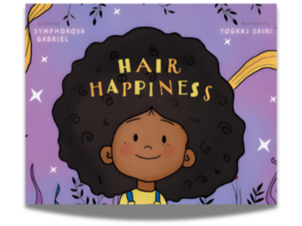 A book cover of a cartoon girl with the title Hair Happiness over top