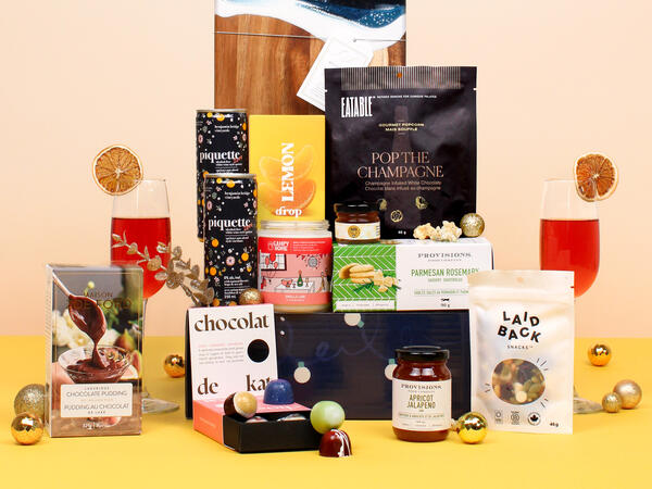 Gift basket of food and charcuterie items