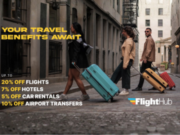 Infographic that reads "Your travel benefits await."