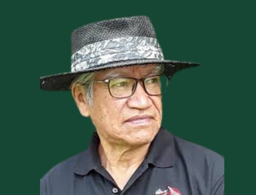 Edmund Metatawabin wearing a hat and looking right