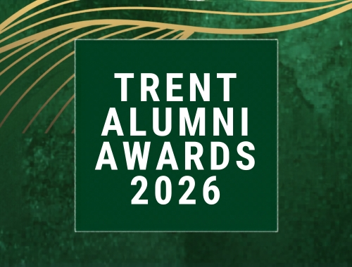 Green background with the text "Trent Alumni Awards 2026" overtop