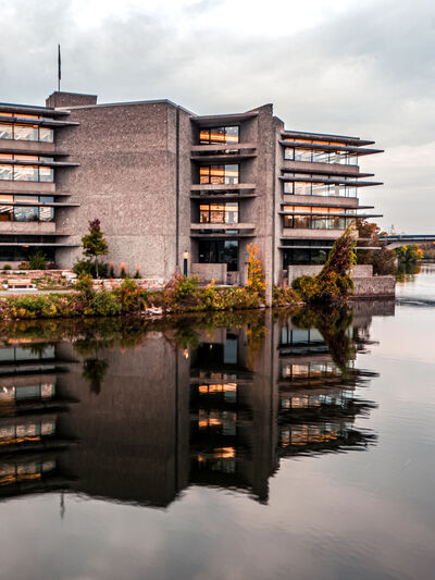 Bata Library shown from the river
