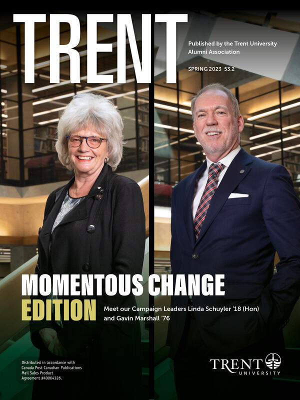 Linda Schuyler and Gavin Marshall standing in Bata Library