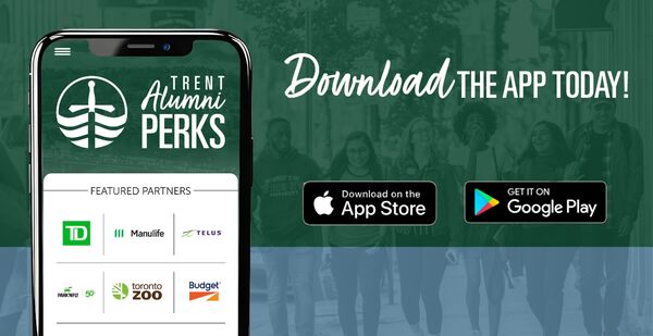 A mobile phone displaying the Alumni Perks App