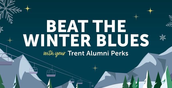 Mountains and snowflakes with a ski chair lift