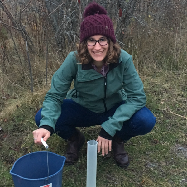 Women posing with bucket outside